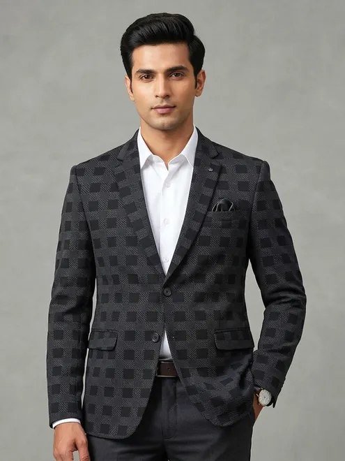 Black blazer in terry rayon in checks