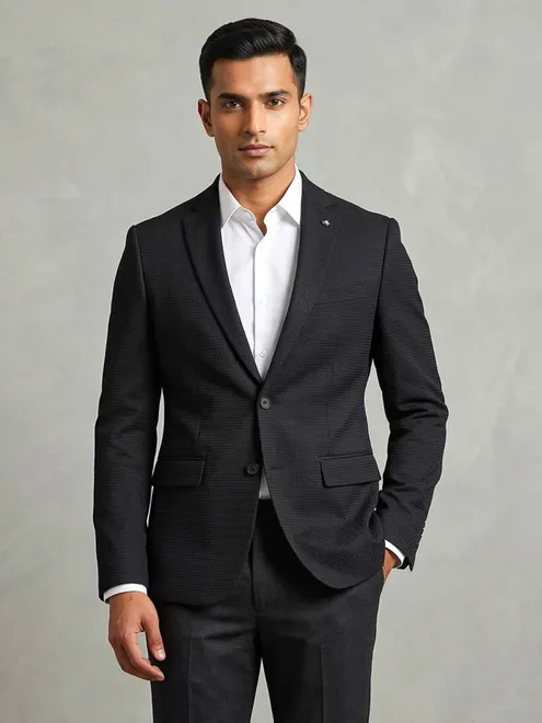 Black imported terry rayon notch lapel blazer
