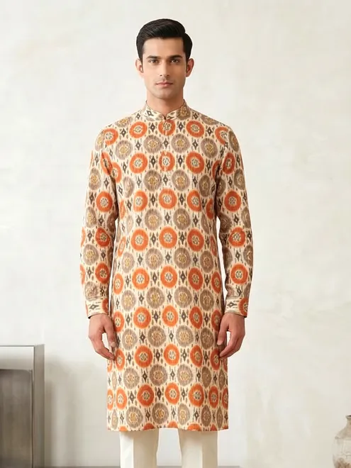 Mesmrizing beige cotton kurta for men