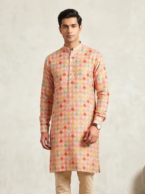 Festive wear multicolor cotton kurta for men