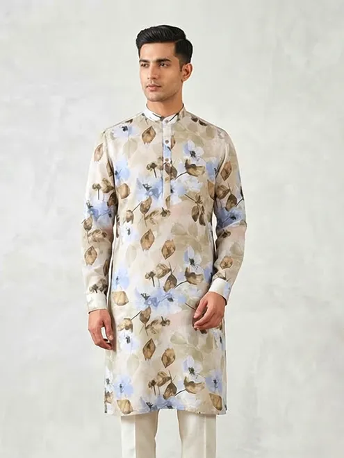 Multi coloured printed cotton kurta for men