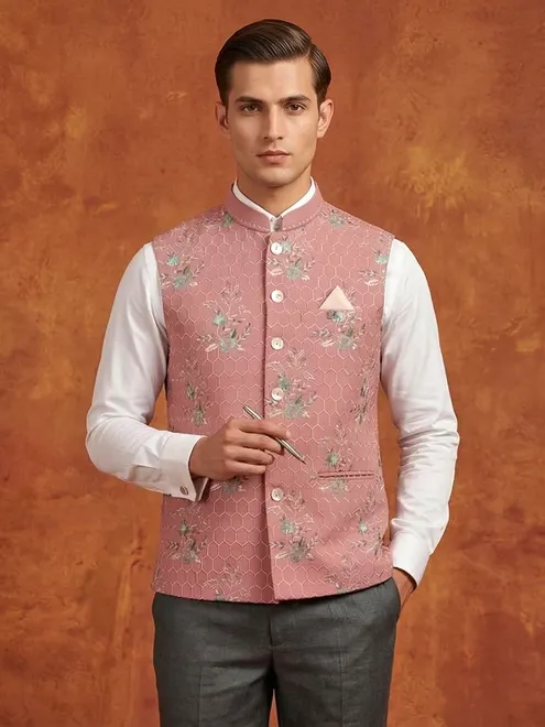 Onion pink waistcoat in cotton fabric