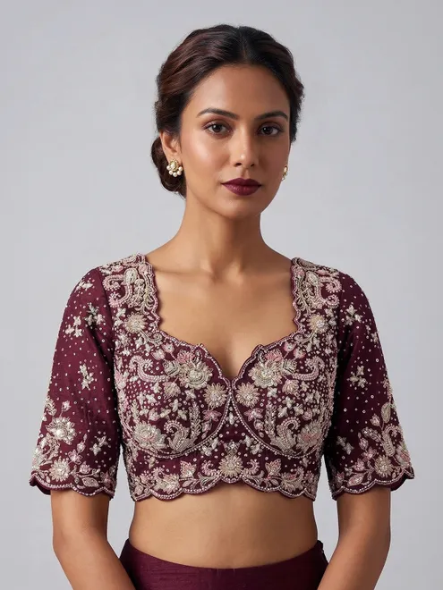 Maroon art silk blouse for wedding wear saree and lehenga