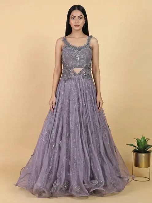 Lavender floor length organza gown for reception