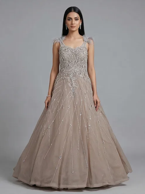 Chic beige net gown