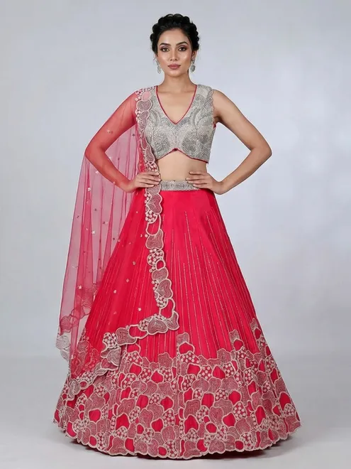 Magenta satin silk designer lehenga choli