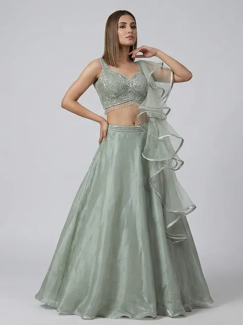 Pista green organza designer lehenga choli