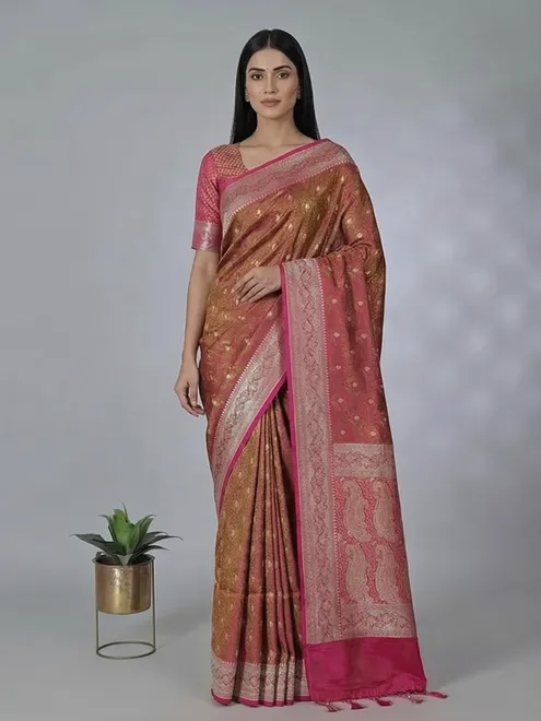Brown dhoop chhav art silk zari woven saree