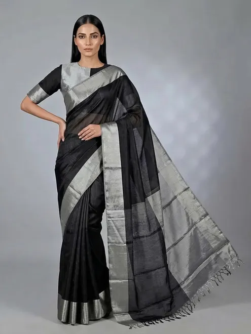 Black chanderi tissue silk party wear saree