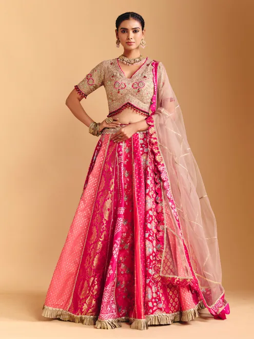 Rani pink banarasi silk lehenga choli for women