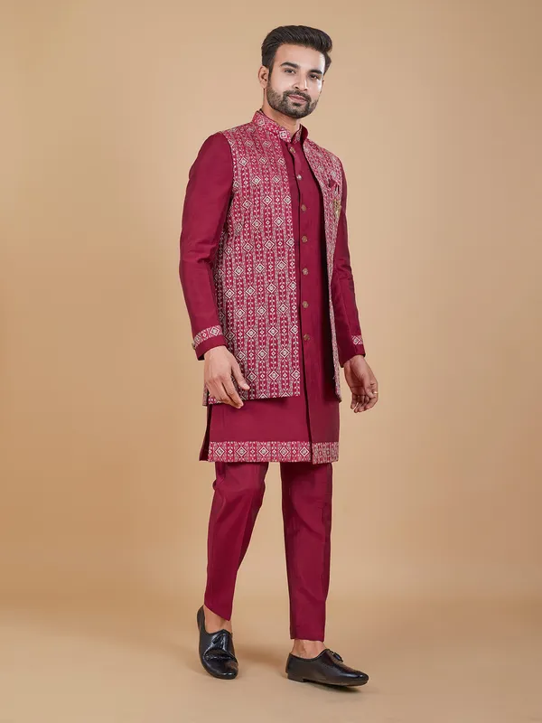 Attractive wine silk indowestern