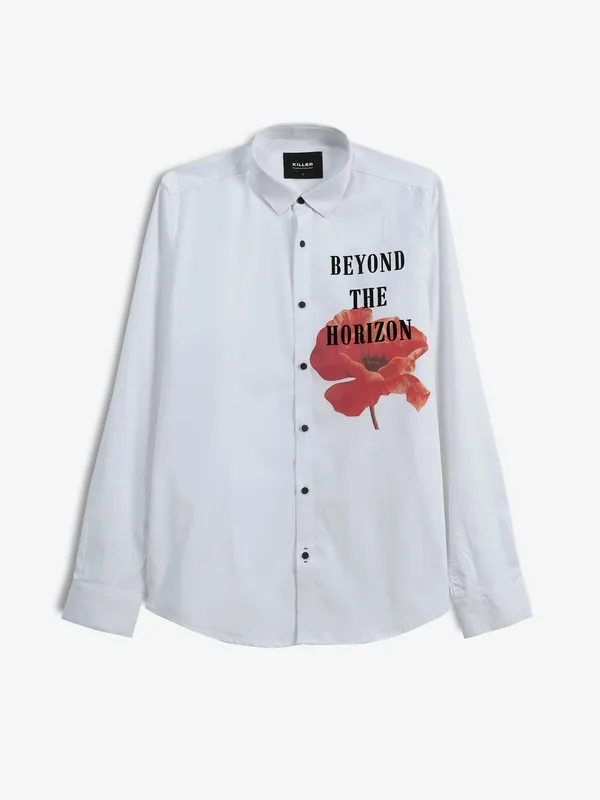 KILLER cotton white floral printed shirt