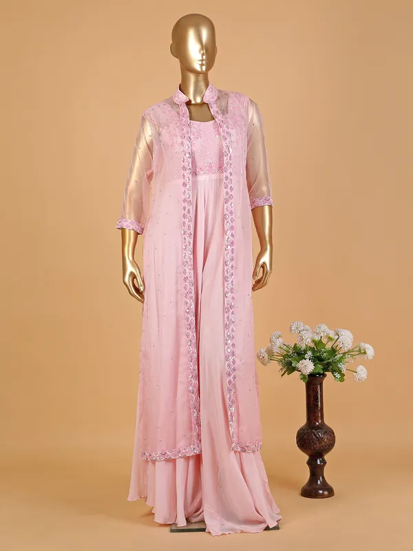 Light pink chiffon jacket style jumpsuit