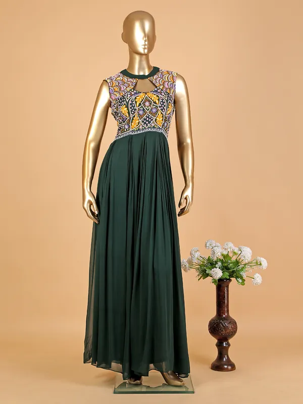 Stylish dark green georgette anarkali suit