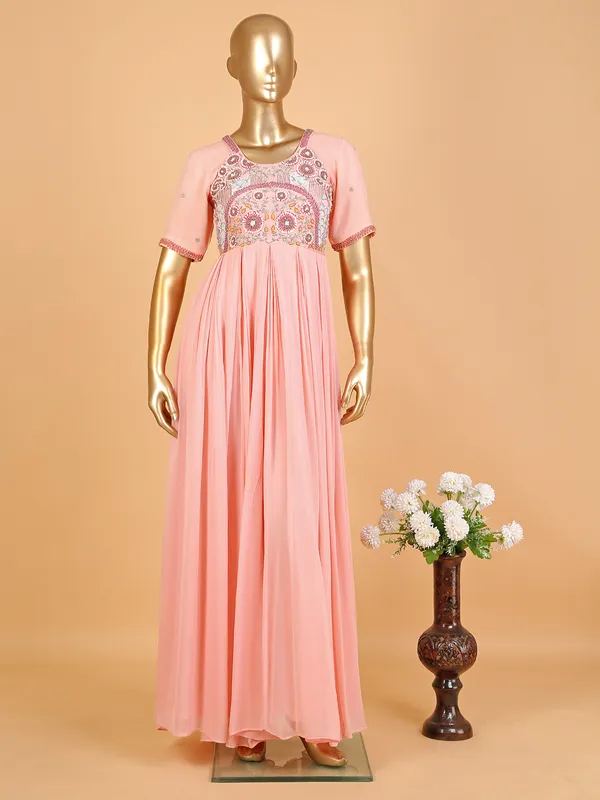 Stylish peach silk anarkali suit