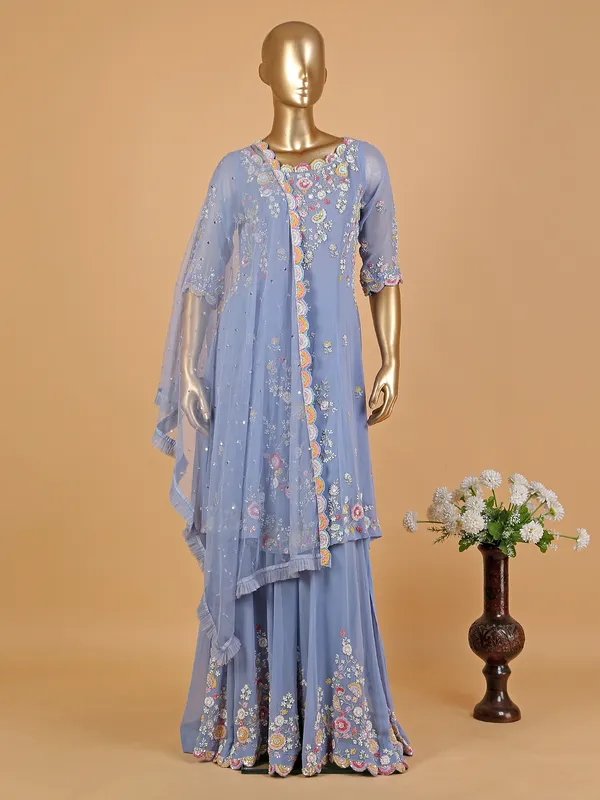 Trendy light blue georgette palazzo suit