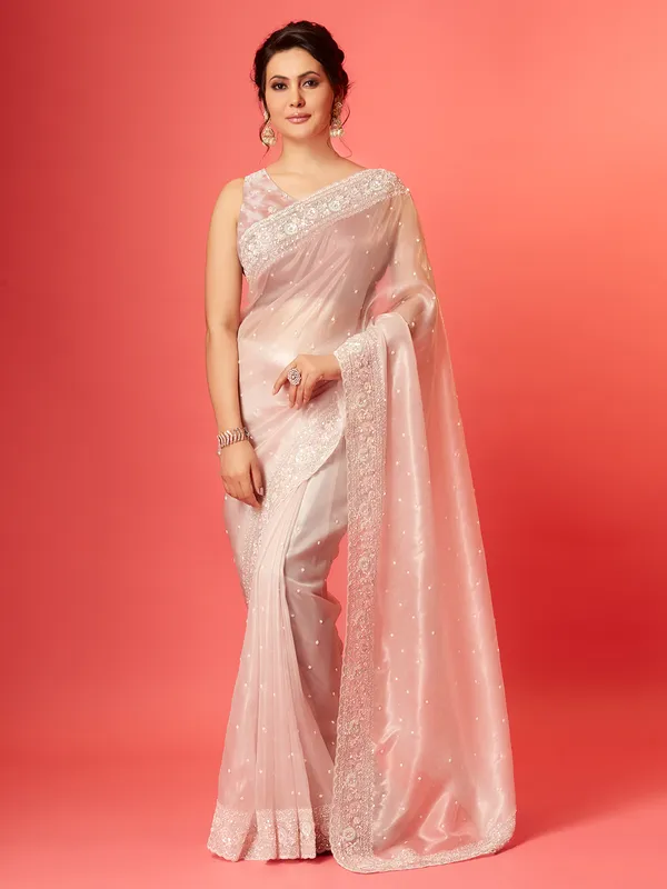 Beautiful soft organza light pink saree