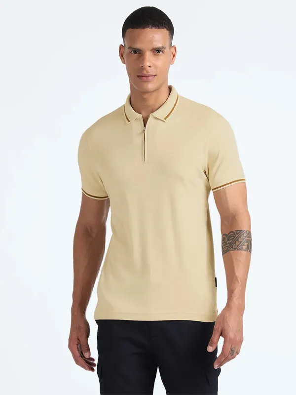 FLYING MACHINE beige polo t-shirt