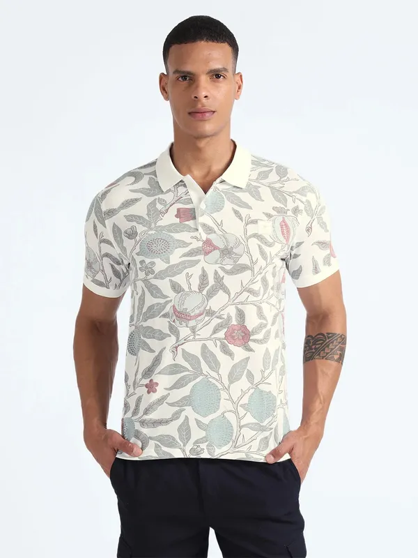 FLYING MACHINE off-white floral print t-shirt