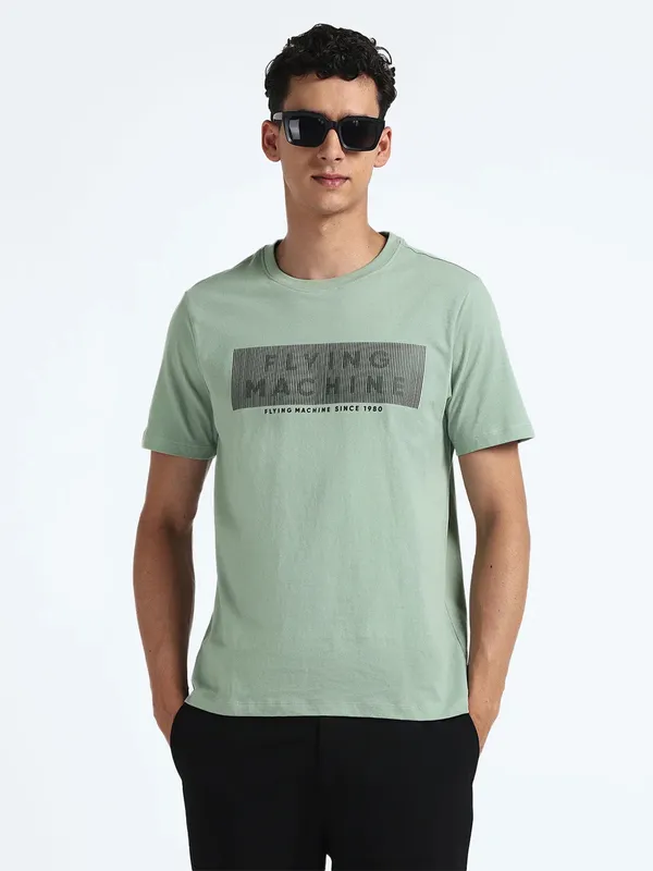 FLYING MACHINE sage green printed t-shirt