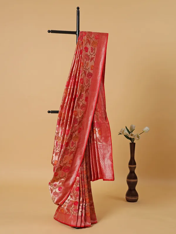 Stunning beautiful red banarasi silk saree