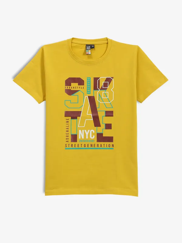 TIMBUKTU cotton printed yellow t-shirt
