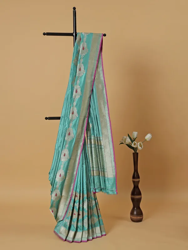 Trendy sea green banarasi silk saree