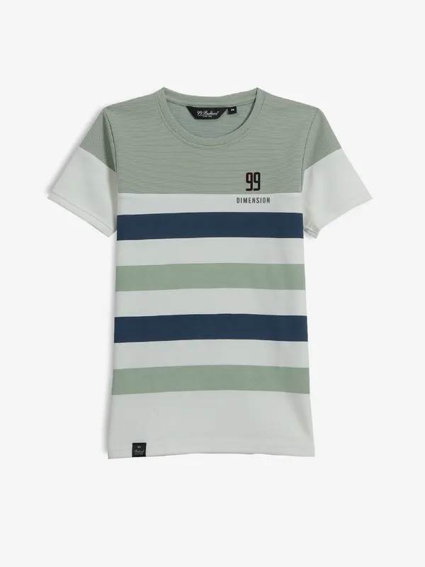 99 BALLOON stripe white and pista cotton t-shirt