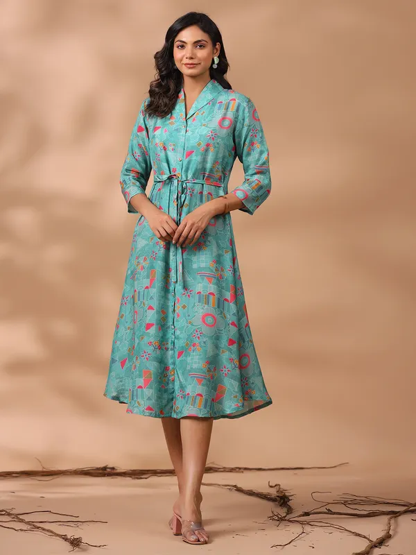 Beautiful aqua cotton printed kurti