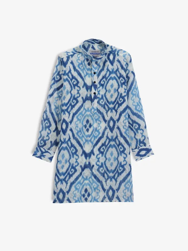 Blue and white cotton printed kurta