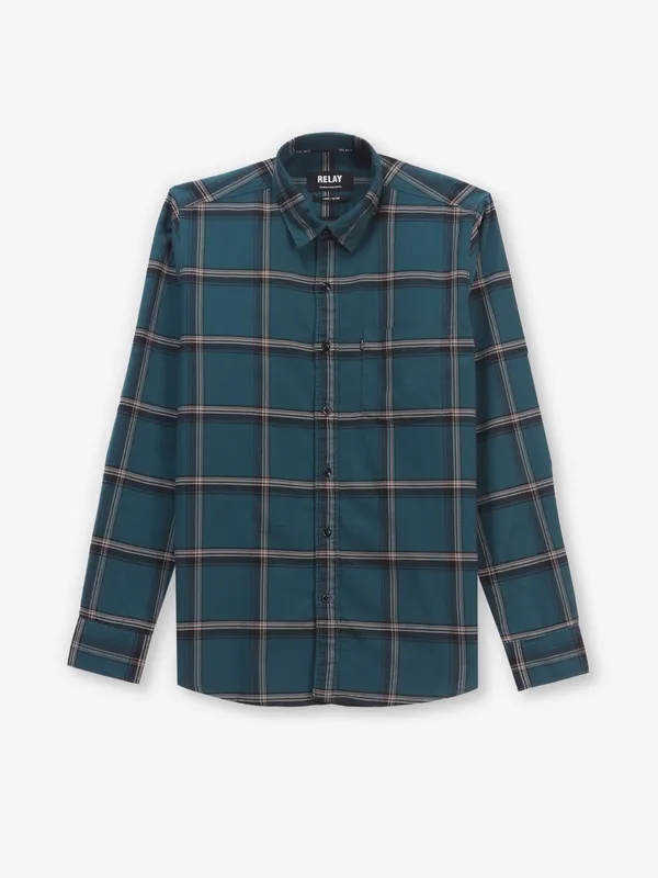 RELAY new rama green checks full sleeve shirt