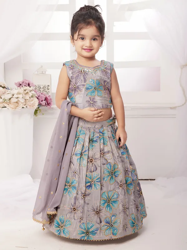 Stunning grey georgette lehenga cnholi with dupatta