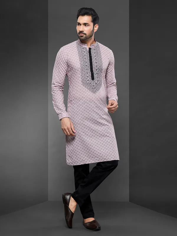 Stunning light purple cotton kurta suit for men