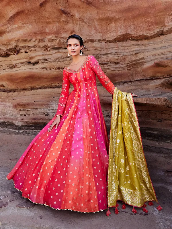 A unique multi color silk anarkali salwar suit