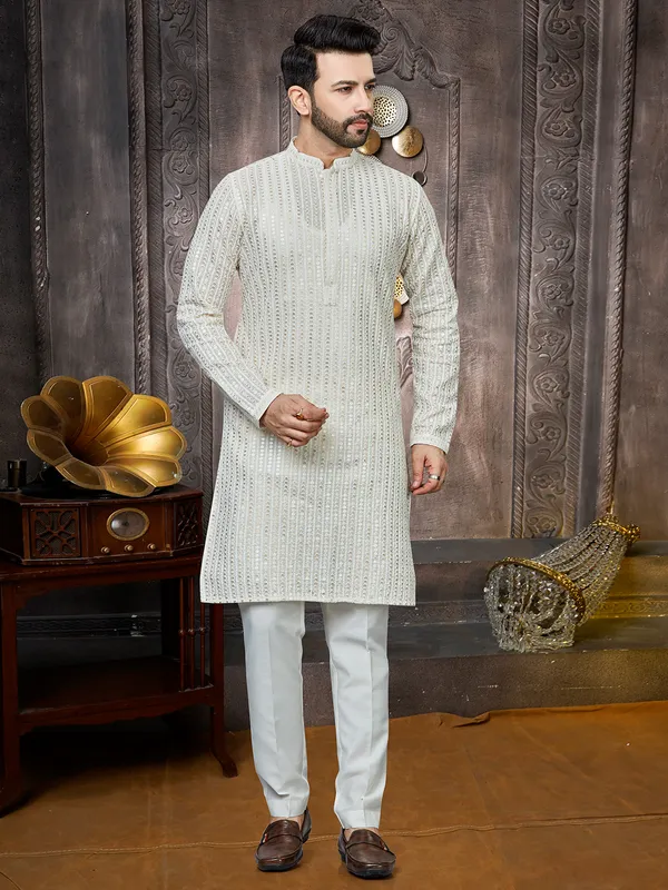 Aestheric classy cream georgette kurta suit for men