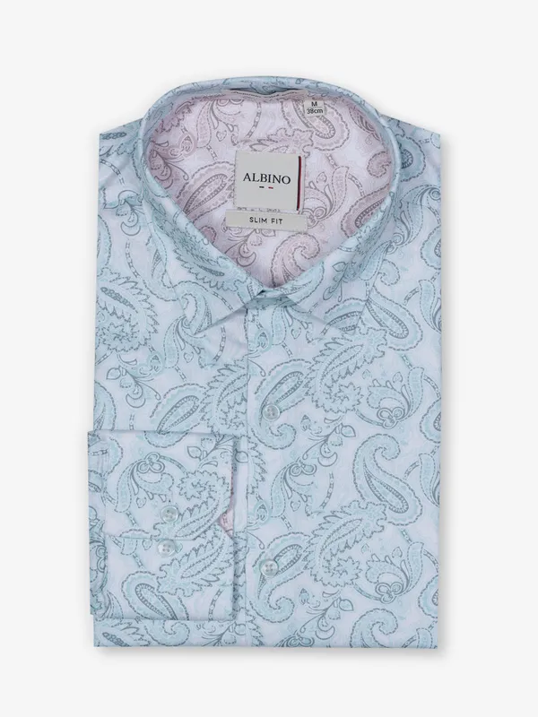 ALBINO aqua printed cotton party wear shirt