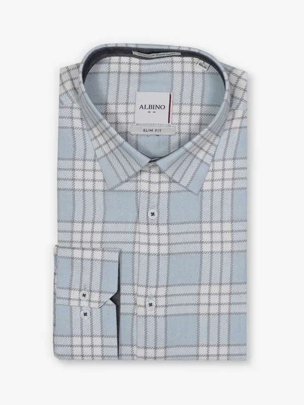 ALBINO light blue checks cotton party wear shirt