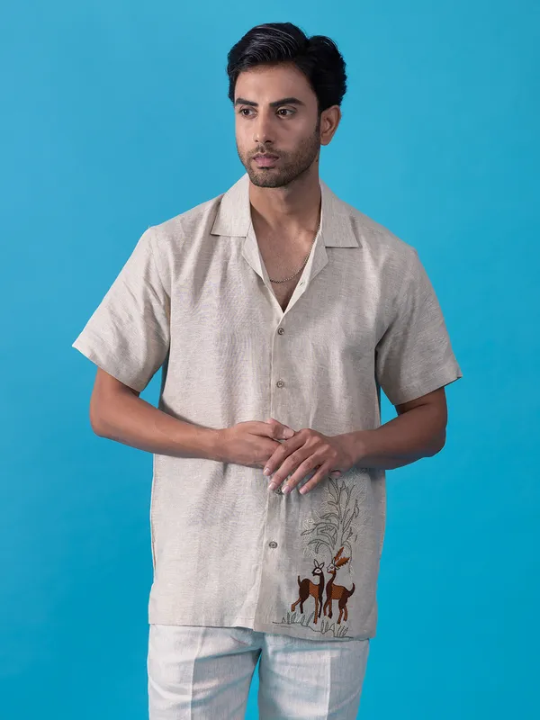 ALBINO linen shirt in beige