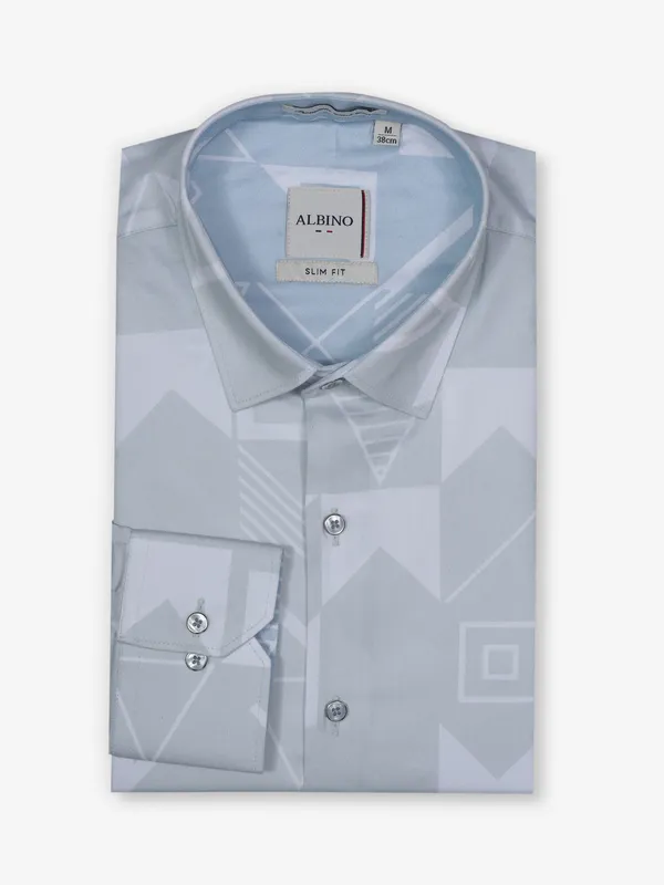 ALBINO white linen printed party wear shirt