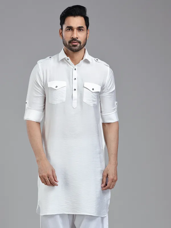 All time classy white pathani kurta for men