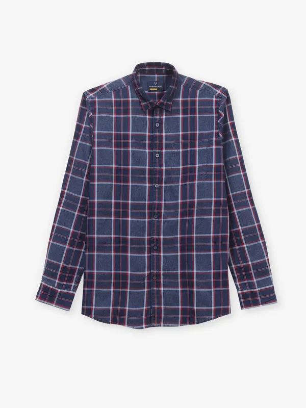 ALLEN SOLLY check blue cotton casual shirt