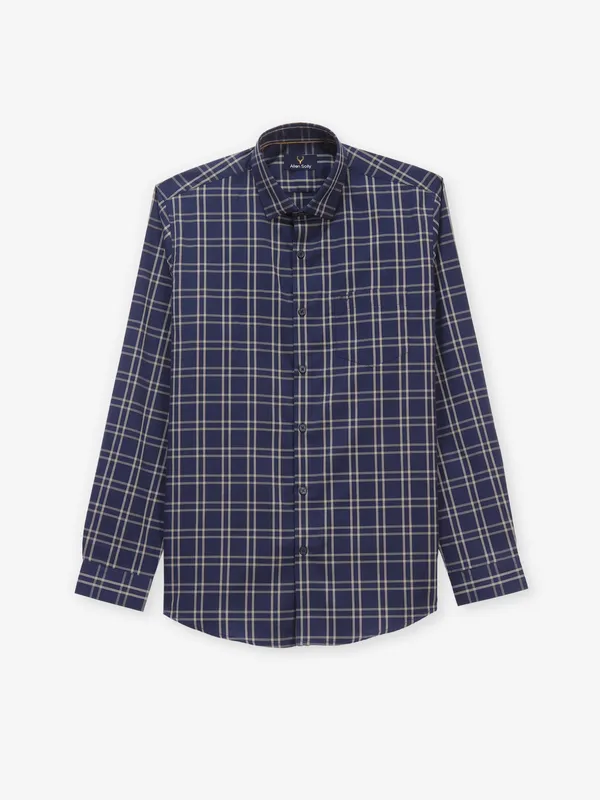 ALLEN SOLLY check navy blue cotton shirt