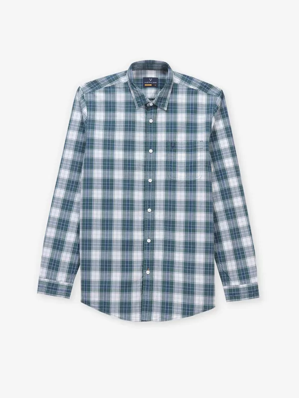 ALLEN SOLLY check turquoise green cotton shirt