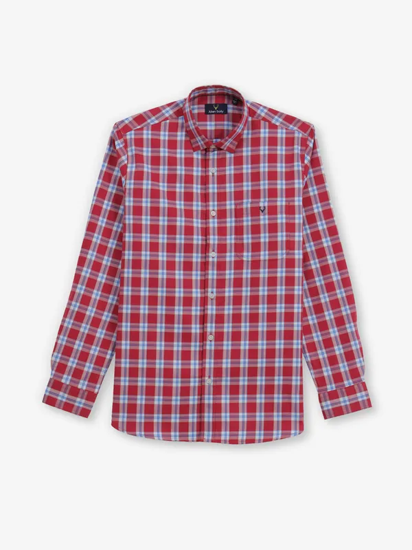 ALLEN SOLLY checks red cutaway shirt for men