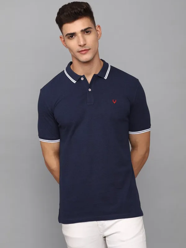 ALLEN SOLLY cotton blue plain polo t-shirt