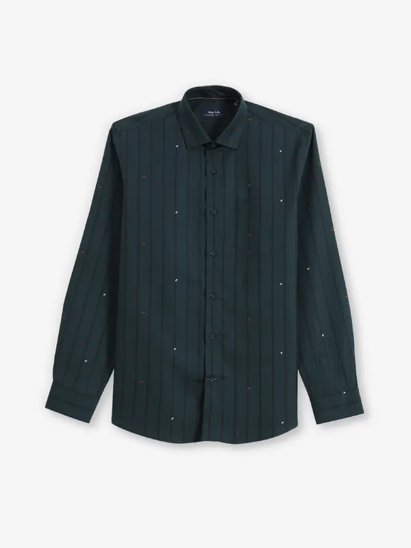 ALLEN SOLLY dark green textured shirt for men