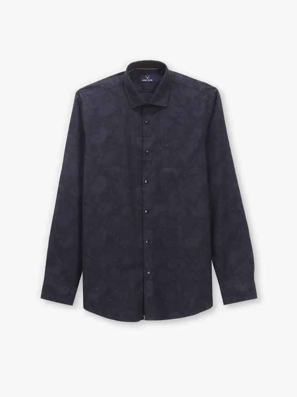 ALLEN SOLLY printed navy blue cotton shirt