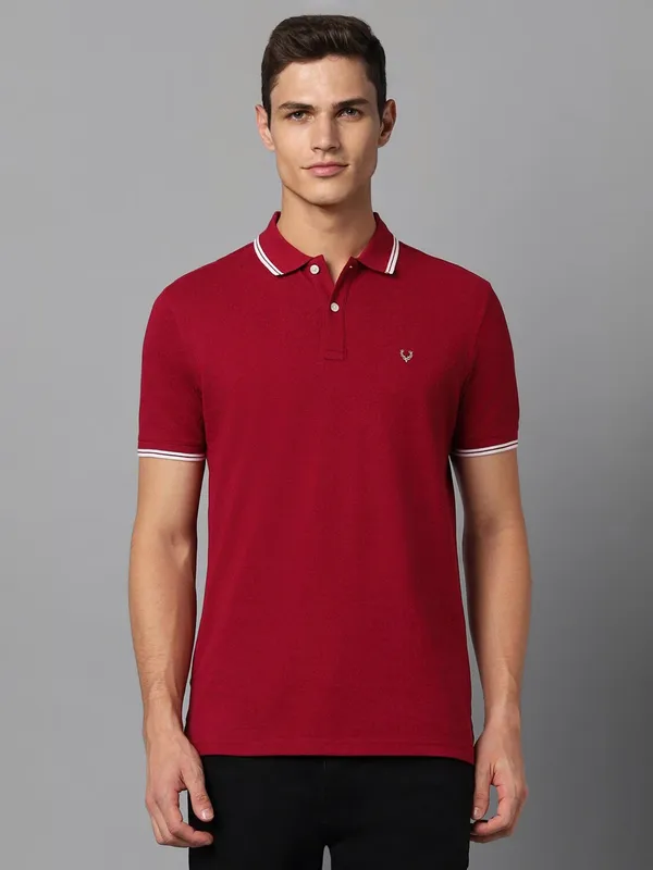 ALLEN SOLLY red plain cotton polo t-shirt