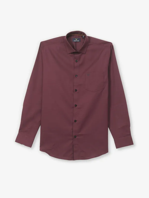 ALLEN SOLLY wine cotton plain shirt