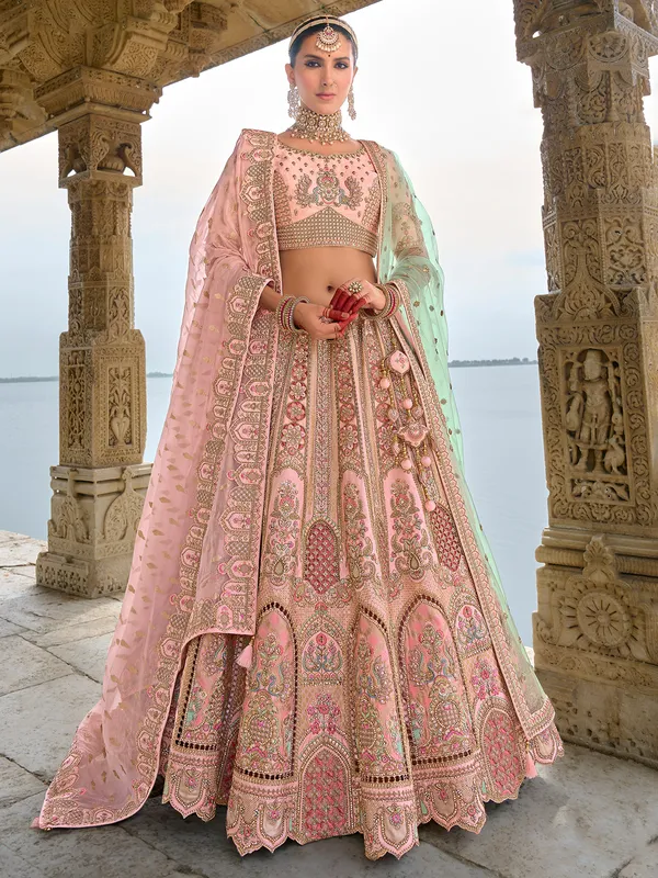 Alluring light pink silk lehenga from for wedding